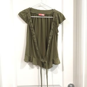 Lux Olive Green Short Sleeve Cardigan S